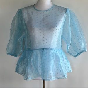 Topshop Dobby Dot Organza puff sleeve sheer shirt